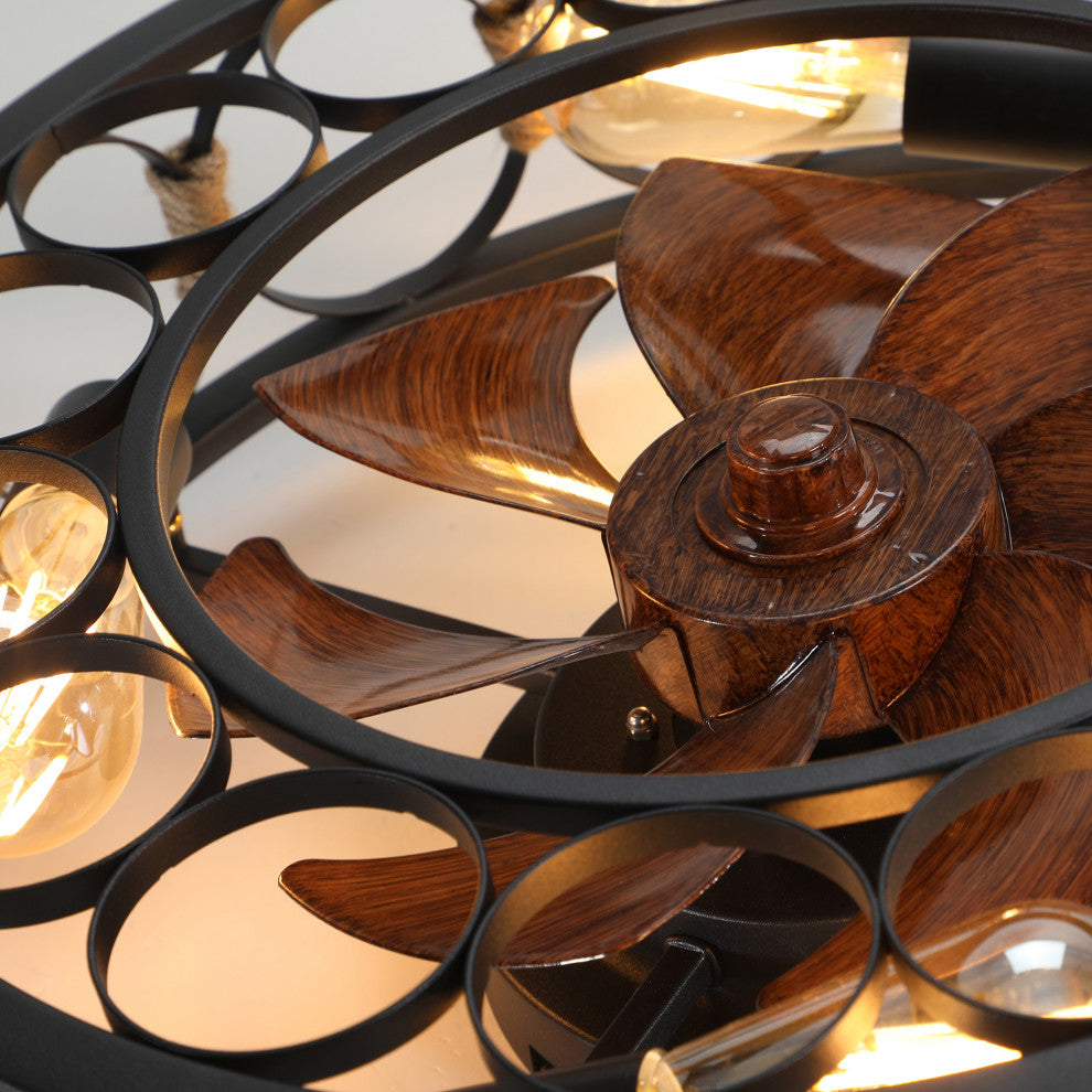 20 in. W x 6 in. H Iron Ceiling Fan in Black with LED Lights