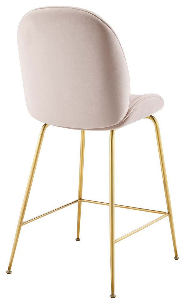 Velvet Counter Stool, Gold Luxe Glam Contemporary Modern Counter Stool, Pink
