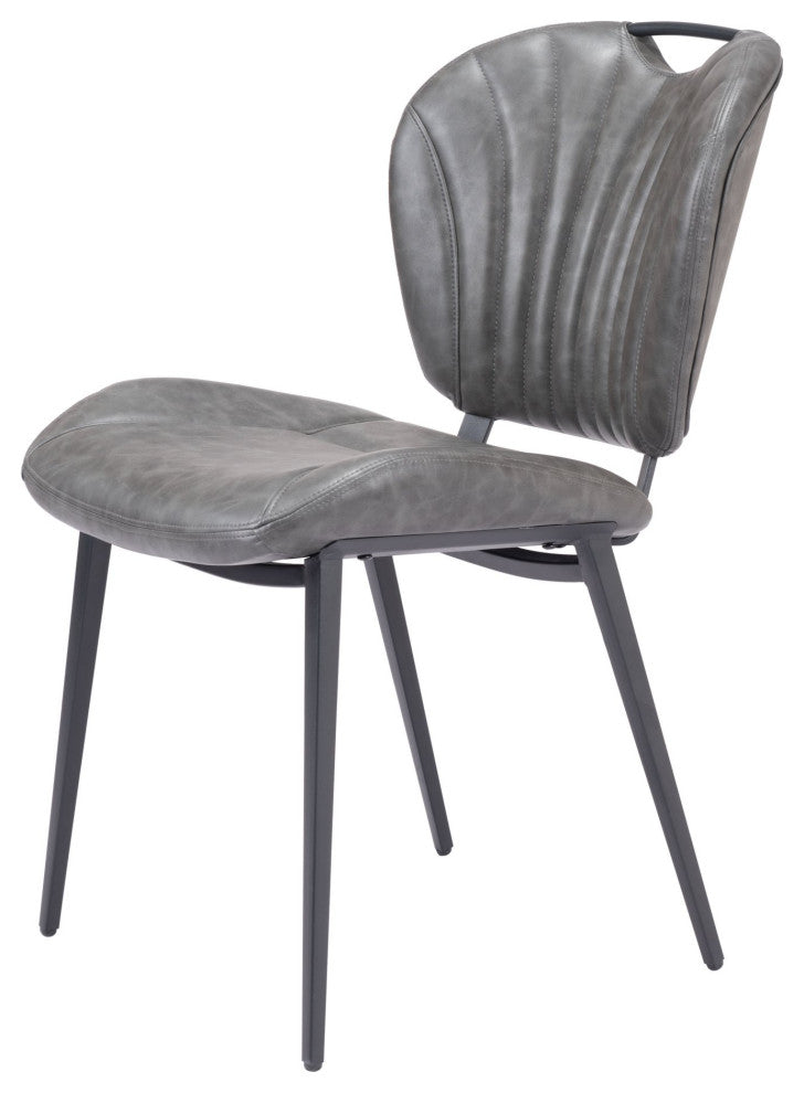 Dining Chair, Set of 2, Faux Vinyl Leather, Steel, Vintage Gray, Black