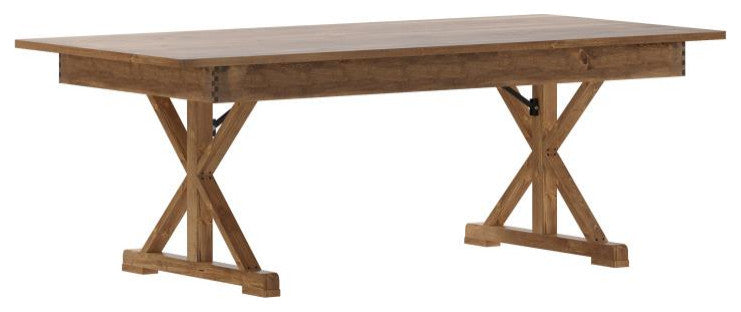 HERCULES 7' x 40" Rectangular Solid Pine Farm Table with X Legs, Antique Rustic
