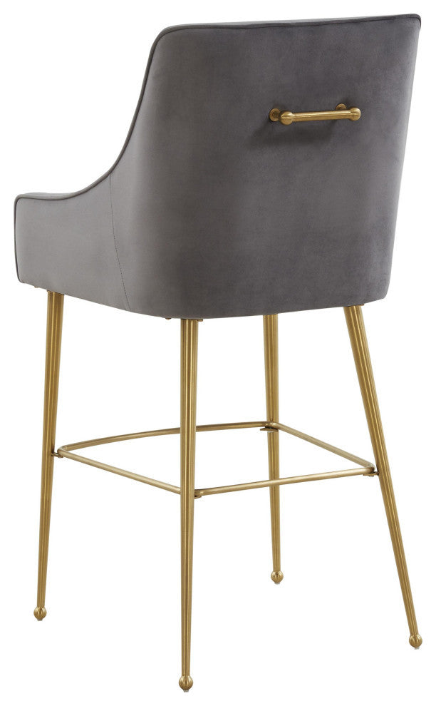 Beatrix Dark Grey Velvet Counter Stool - Gold Legs