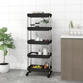 vidaXL 5-Tier Kitchen Trolley Kitchen Cart with Wheels Black Iron and ABS