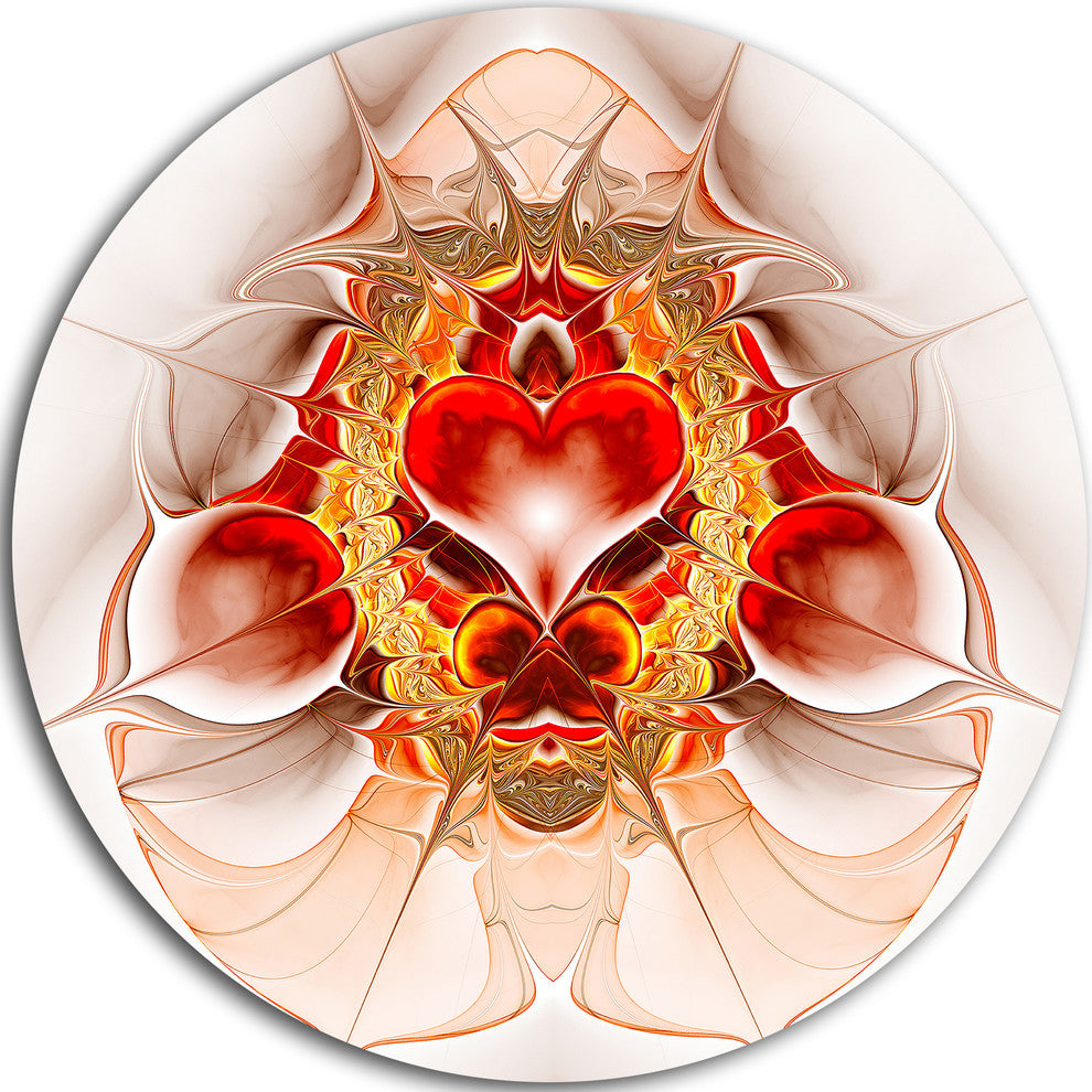 Red Symmetrical Fractal Heart, Abstract Large Disc Metal Wall Art, 23"