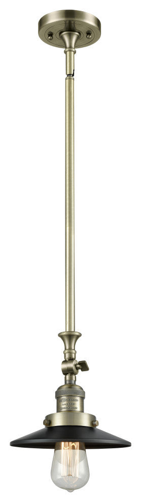 1-Light LED Railroad Mini Pendant, Antique Brass