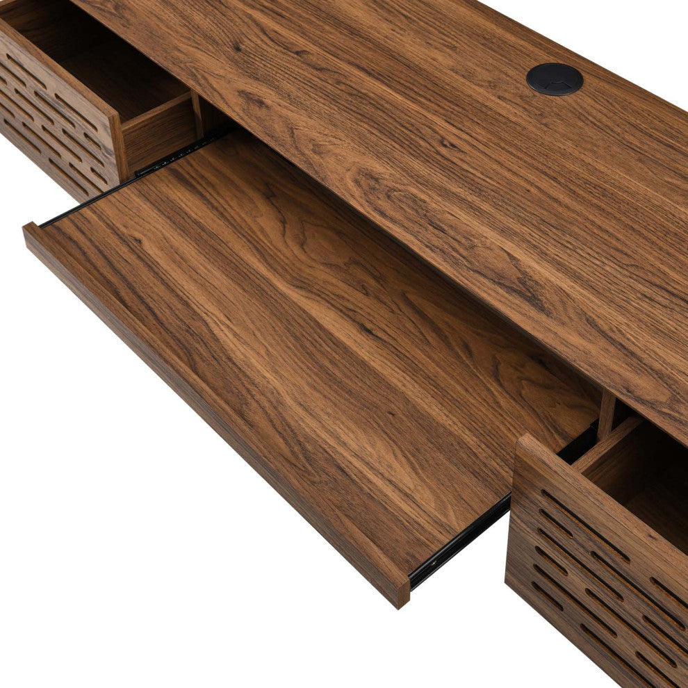 Computer Work Desk, Walnut, Wood, Modern, Mid Century Home Business Office