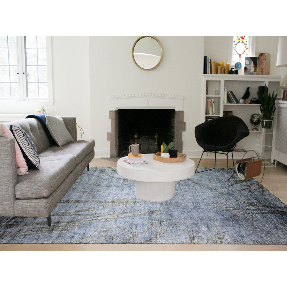 Blue Gray Modern Tree Dusk Design Wool Hand Knotted Oriental Rug 8'10"x12'1"