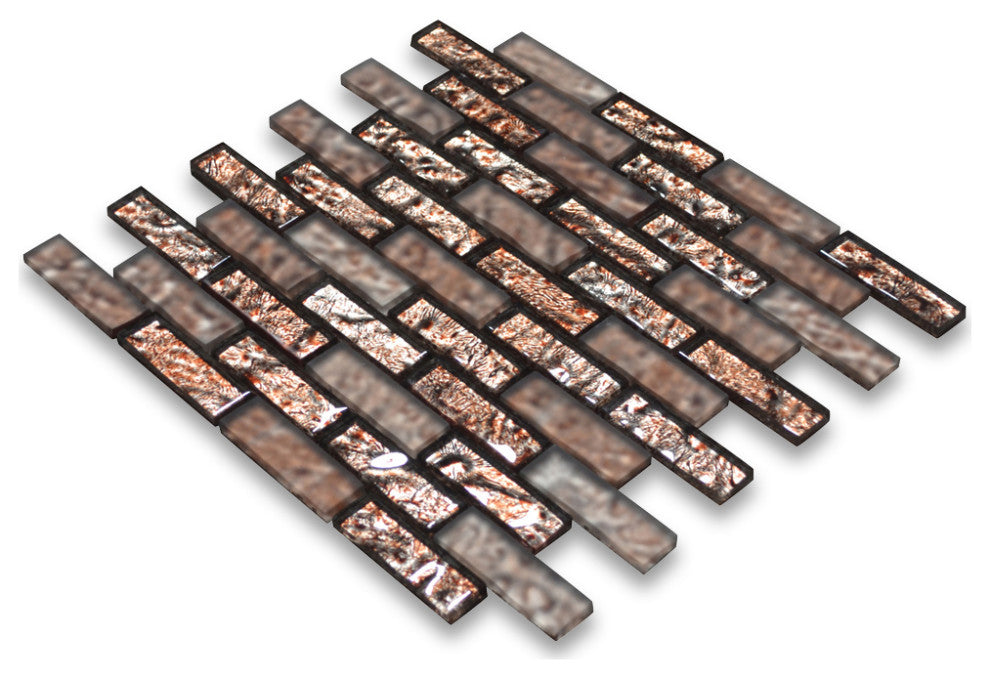 Glass Mosaic Tile Warm Rusty Color Satin and Matte Glass Accent, 1 sheet