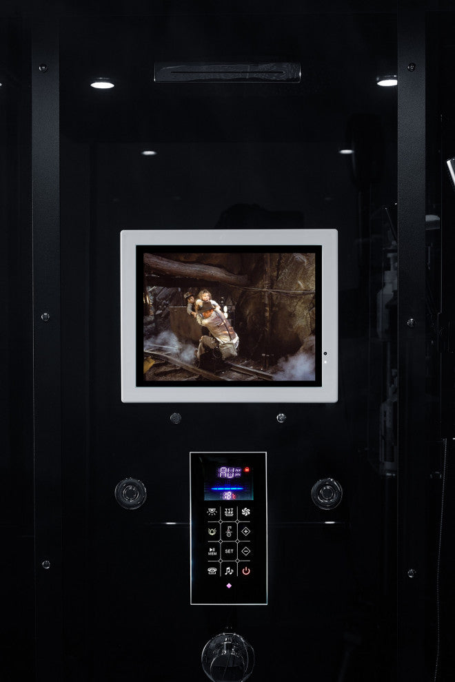 Platinum Lucca Walk-in Steam Shower Sauna Spa w/ jets Smart TV Bluet, Black, Left Position