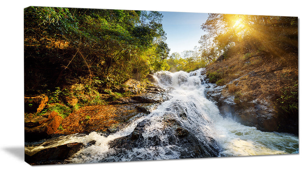 Waterfall through the Forest, Landscape Canvas Art Print, 32"x16"