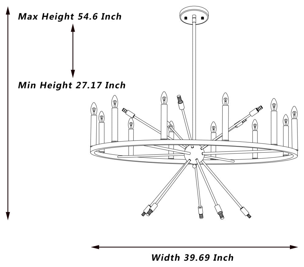 22-Light Candle Style Wagon Wheel Chandelier, White/Antique Silver