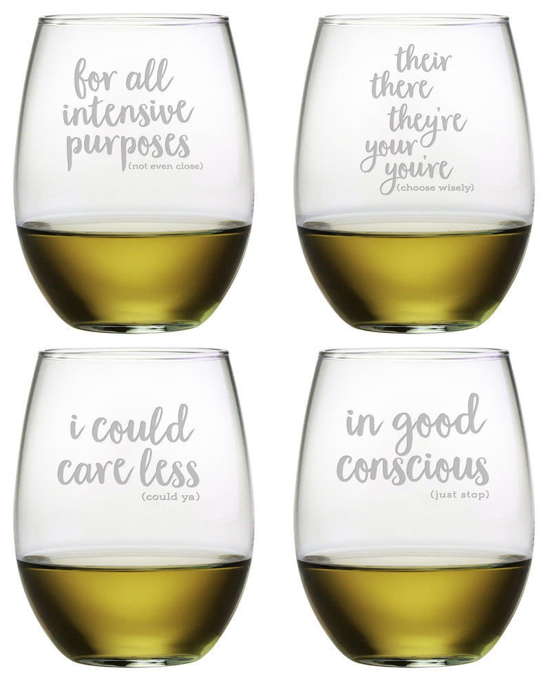 Grammar Police 4-Piece Stemless Wine Glass Set