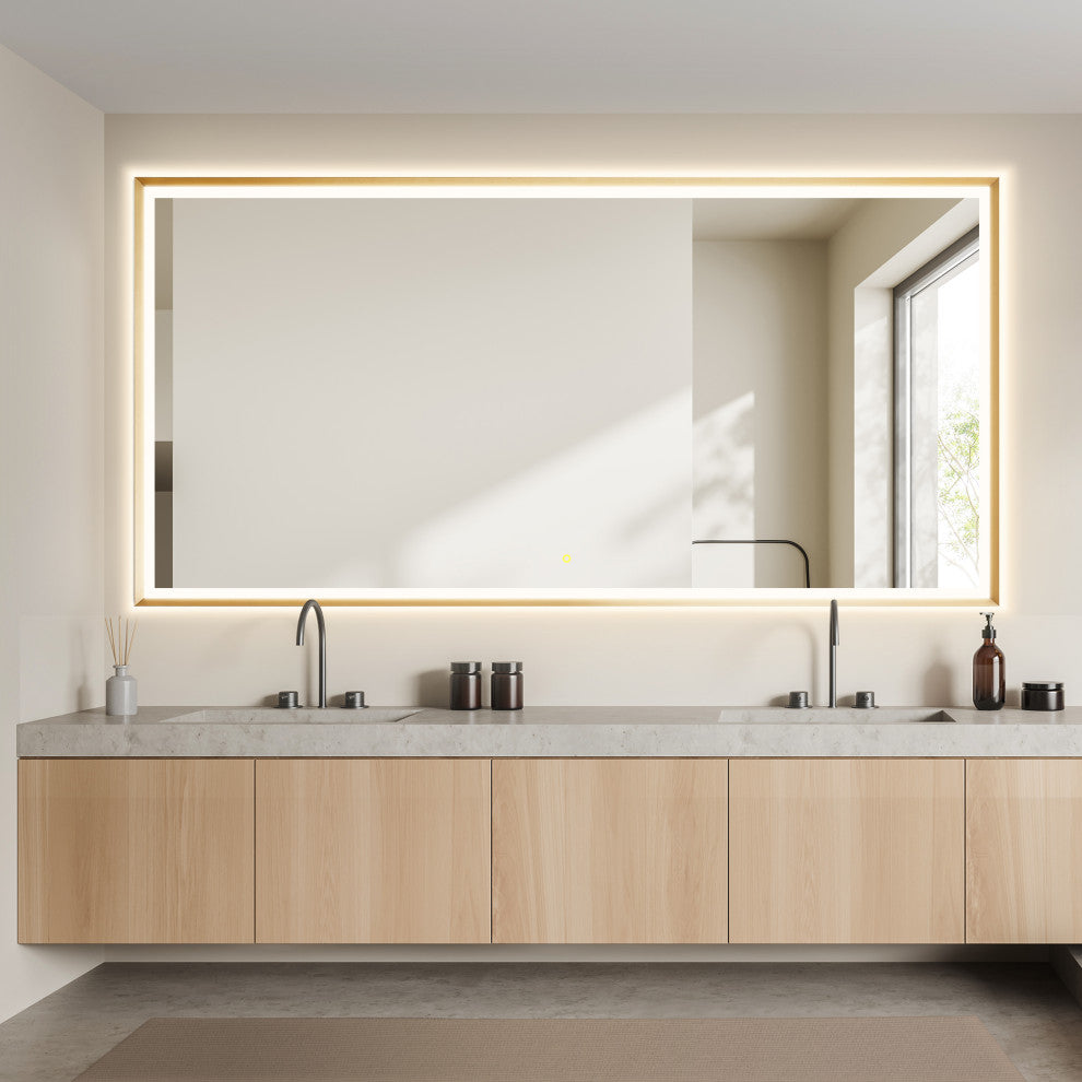 Apollo Anti-Fog Dimmable Vanity, LED Lighted Wall Mirror, Brushed Gold, 84"