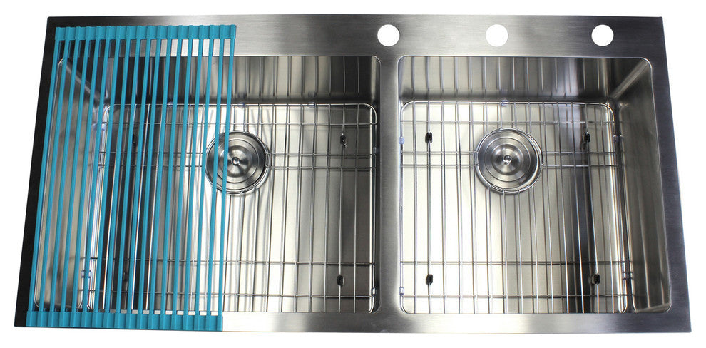 43" Drop In Topmount Stainless Steel Double Bowl Kitchen Sink Package