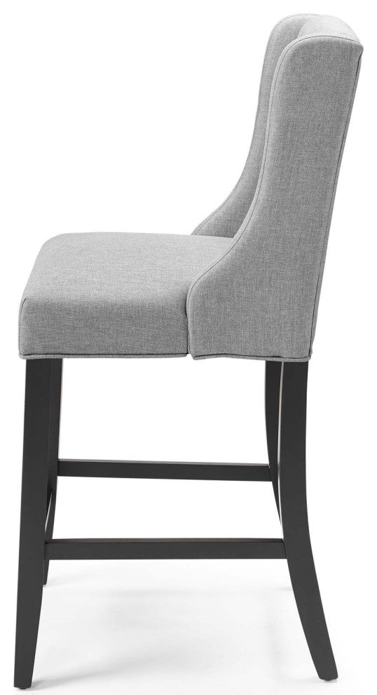Counter Stool Chair, Set of 2, Fabric, Wood, Gray, Modern, Bar Pub Bistro