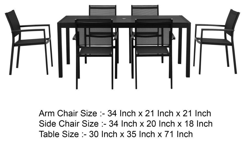 Benzara Fifi 7 Piece Dining Table Set, Black Metal Frames, Smooth Fabric