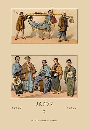Japanese Civil Costumes and Transportation- Gallery Wrapped Canvas Art 28" x 42"