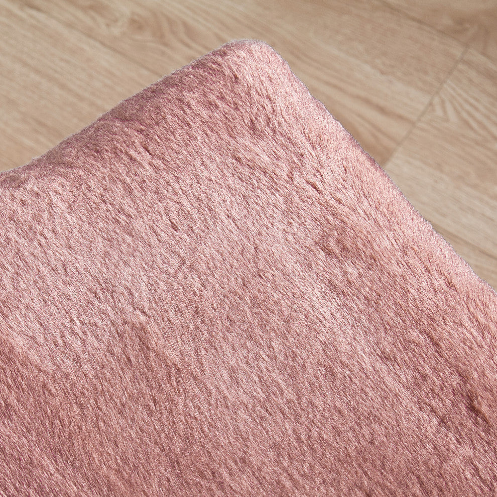Heavy Faux Fur Storage Rose Smoke Ottoman 18" x 36" x 10"