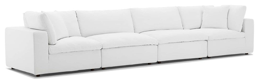 Commix Down Filled Overstuffed 4 Piece Sectional Sofa Set, White