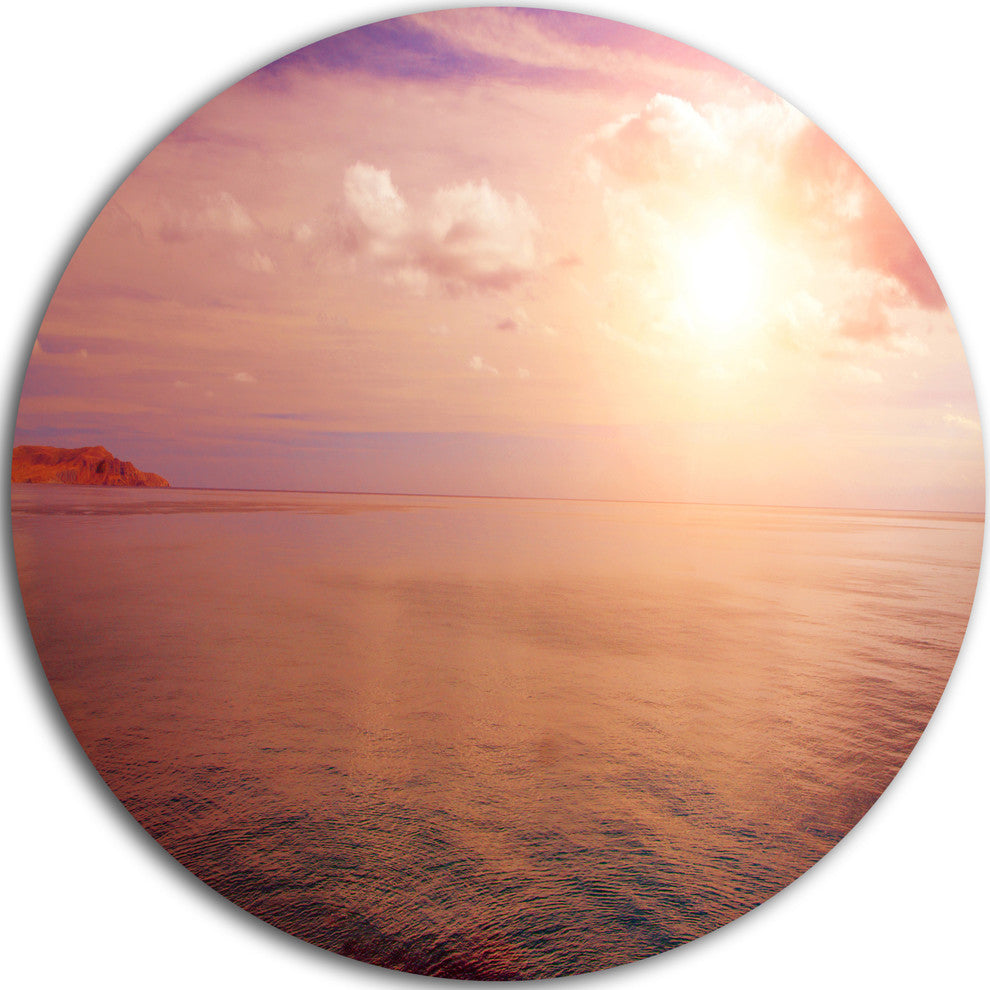 Pink Sky Over Dark Beach At Sunset, Seashore Round Wall Art, 36"