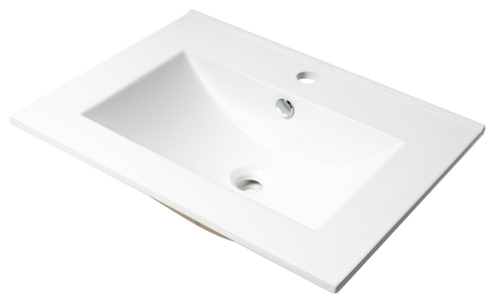 Alfi Brand Abc803 White 25" Rectangular Drop In Ceramic Sink With Faucet Hole
