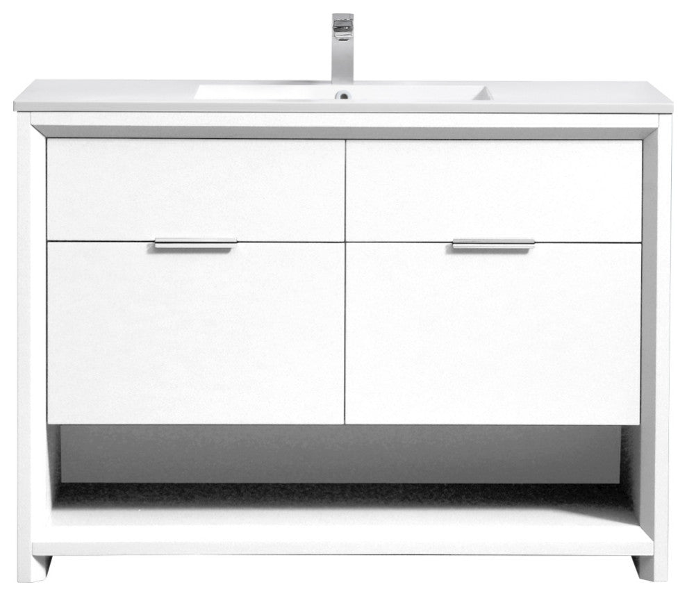 KubeBath Nudo 48'' Single Sink Floor Mount Modern Bathroom Vanity, Gloss White