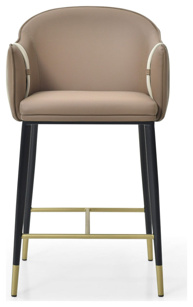 Modrest Calderon - Modern Brown & Beige Vegan Leather Counter Chair