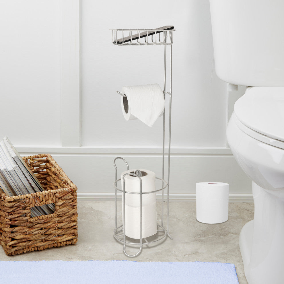 nu steel Freestanding Metal Wire Toilet Paper Roll Holder Stand, Silver Finish