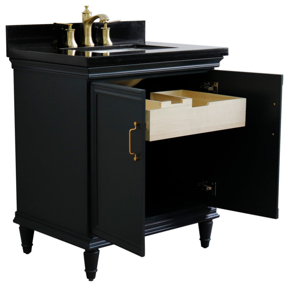 31" Single Vanity, Dark Gray Finish With Black Galaxy And Rectangle Sink