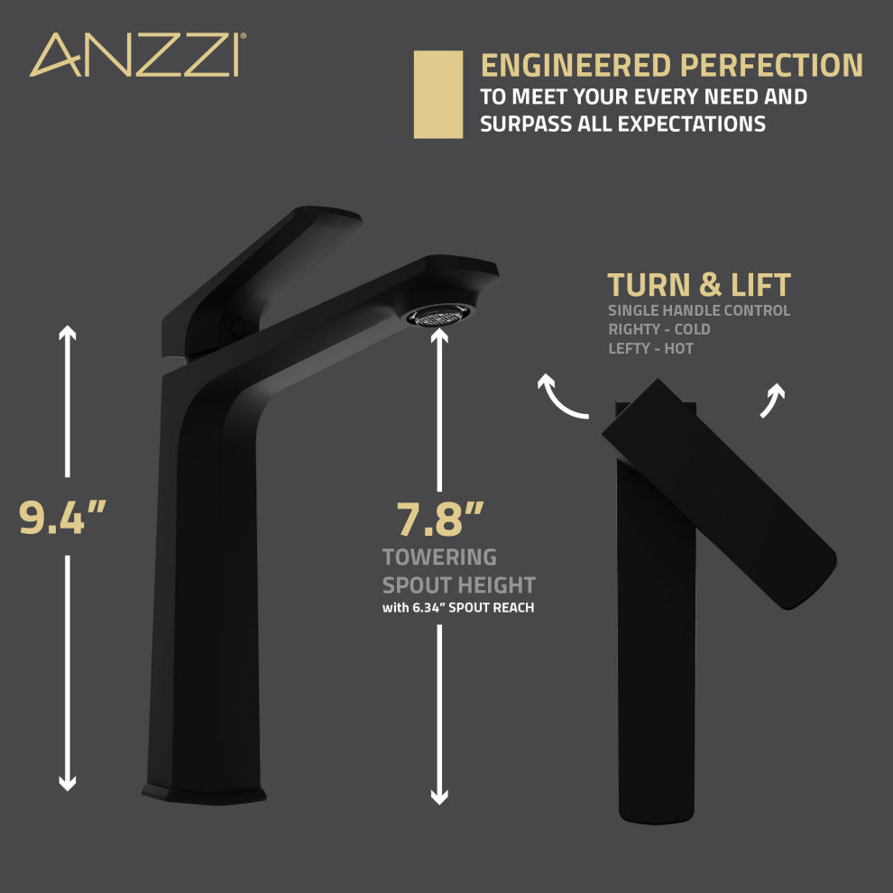 1-Handle Bathroom Vessel Sink Faucet, Matte Black