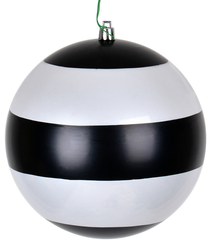 Vickerman N205516 6" Black-White Striped Shiny Ball Christmas Ornament