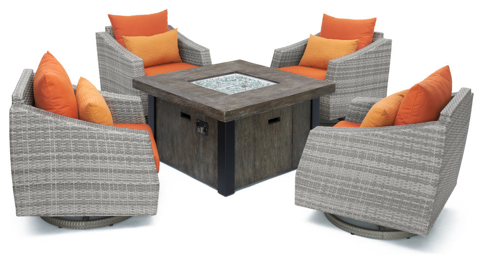 Cannes 5 Piece Sunbrella Motion Outdoor Fire Chat Set, Tikka Orange