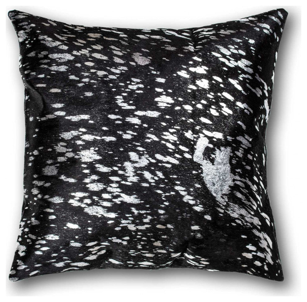 HomeRoots 18" x 18" x 5" Black and Gold Torino Kobe Cowhide Pillow