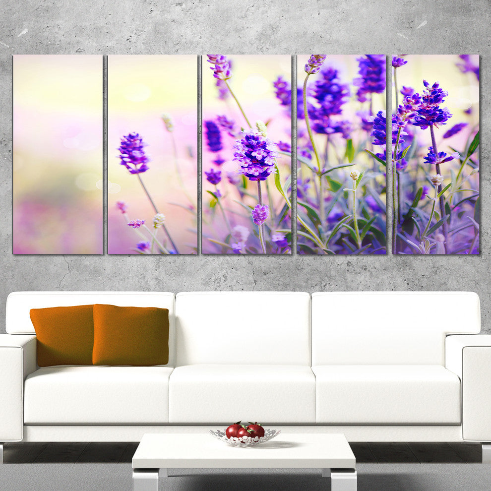 "Purple Lavender Field" Floral Photography Canvas Print, 5 Panels, 60"x28"