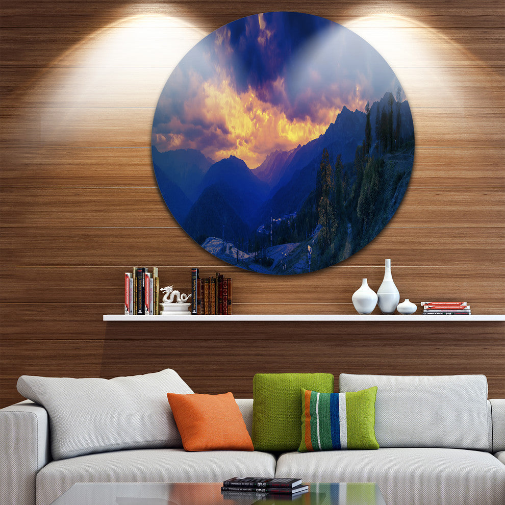 Mountains Peaks Of Caucasus Hills, Landscape Disc Metal Wall Art, 36"
