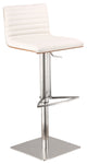 White Faux Leather Armless Swivel Bar Stool With Brushed Stainless Steel Base