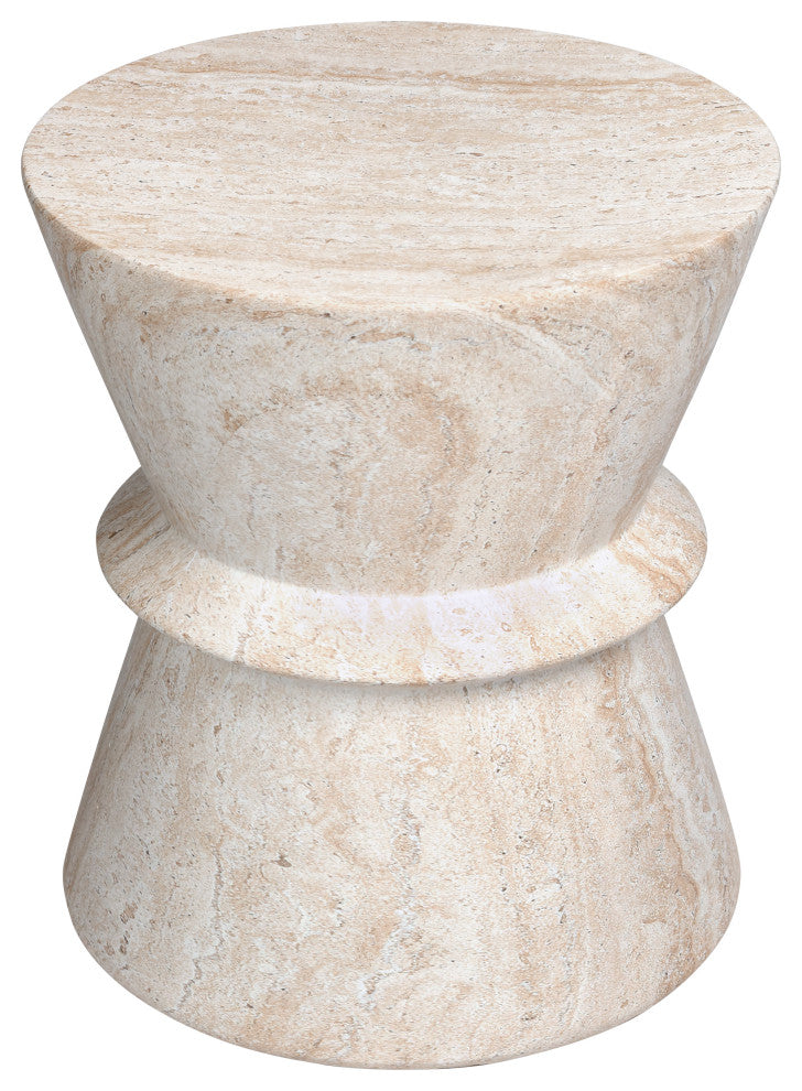 Hourglass Travertine Stone Finish Italian Design MgO Side Accent Table