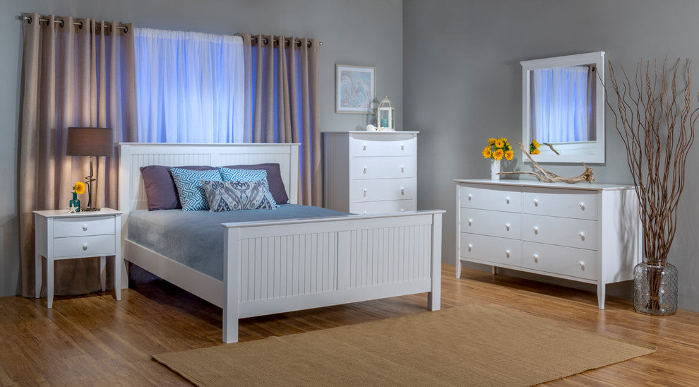 Cottage Panel Bed With High Footboard, Coastal White, Queen