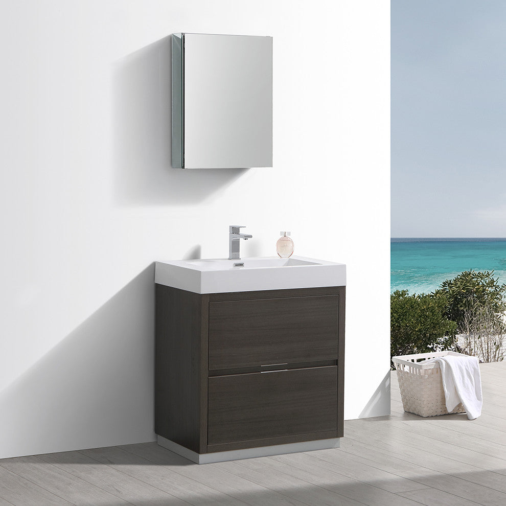 Valencia 30" Gray Oak Free Standing Vanity Set, Cabinet, Faucet FFT9151BN