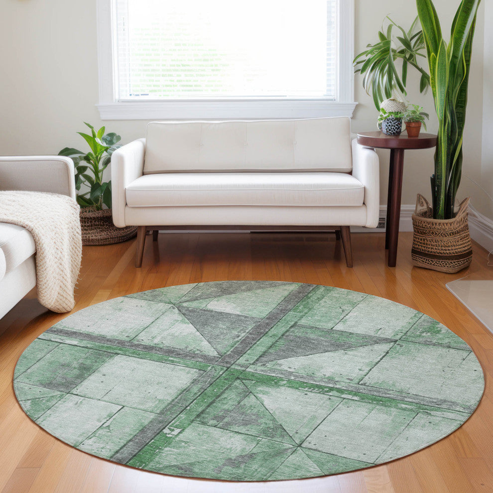 Machine Washable Indoor/Outdoor Chantille ACN1876 Green 8' x 8' Round Rug