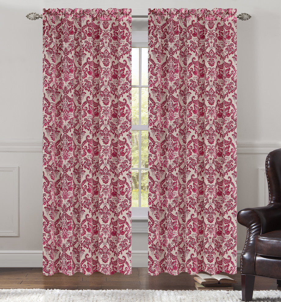 Jacquard Fern Drapery Curtain Panels, Fuchsia, 50"x84", Set of 2