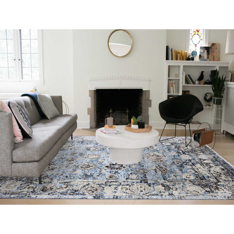 Ash Gray Modern Tabriz Design Pure Wool Hand Knotted Oriental Rug, 9'2"x12'4"