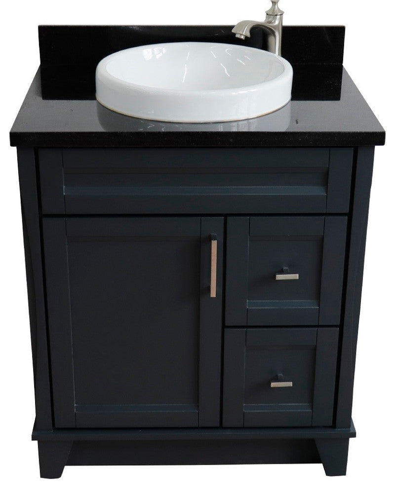31" Single Sink Vanity, Dark Gray Finish With Black Galaxy Granite