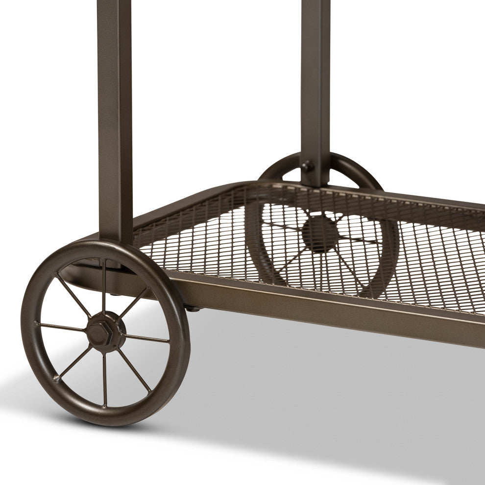 Leon Rustic Natural Wood and Black Metal Wheeled Console Table