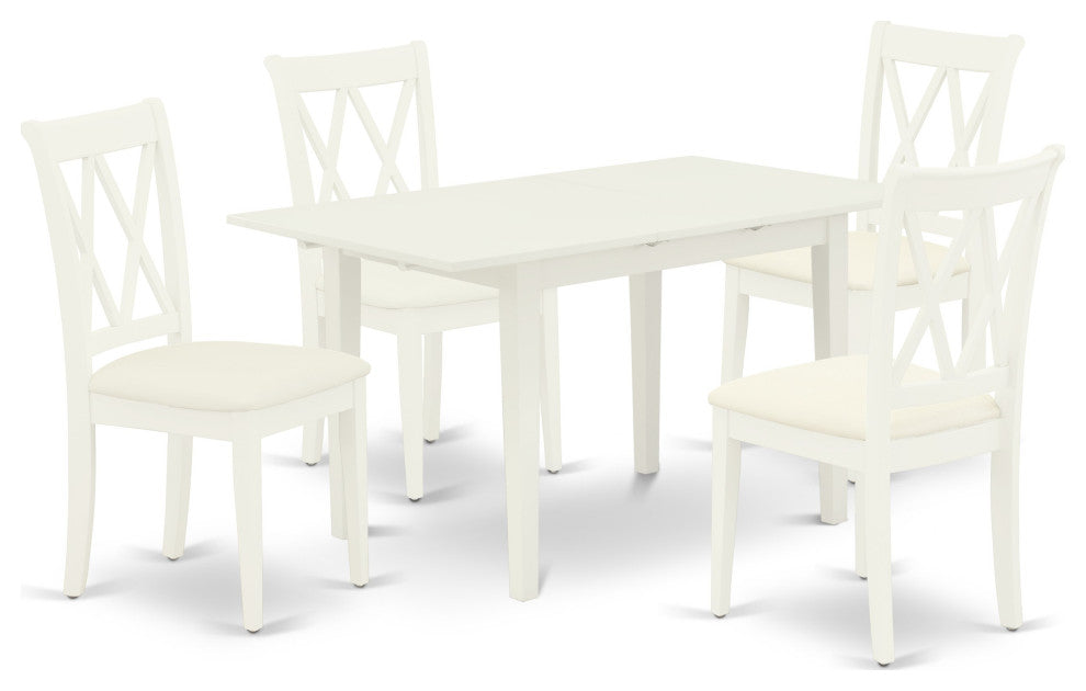 5-Pc Dinette Set 4 Dining Chairs, Butterfly Leaf Dining Table, Linen White