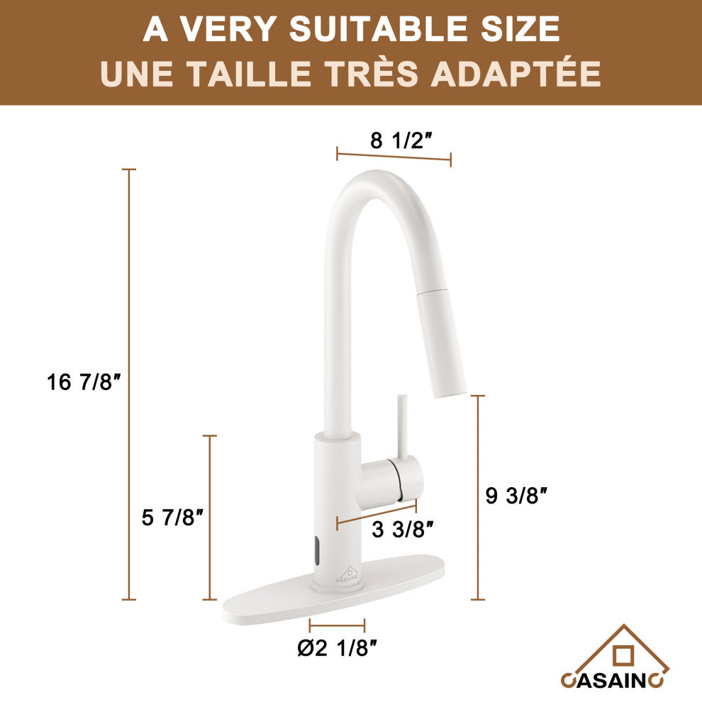 Touchless Pull Down Single Handle Kitchen Faucet With LED Function, Matte White