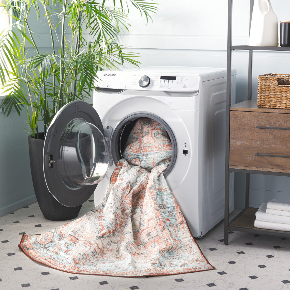 Safavieh Arizona Machine-Washable Collection ARZ928 Rug, Turquoise/Rust, 9'x12'