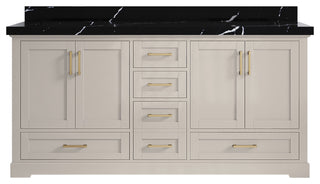 Boston 72" Double Sink Bath Vanity in Fine Grain 2" Calacatta Black