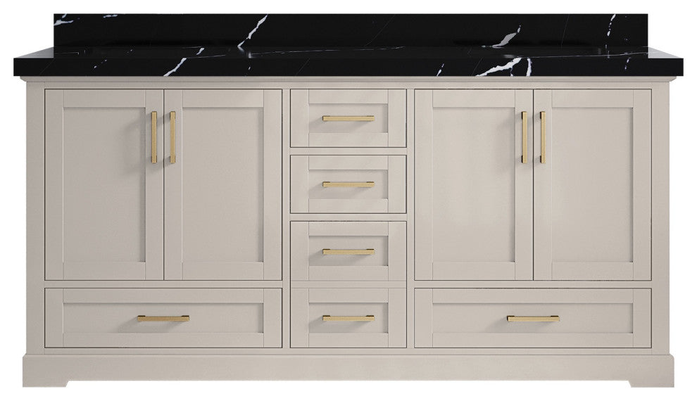 Boston 72" Double Sink Bath Vanity in Fine Grain 2" Calacatta Black