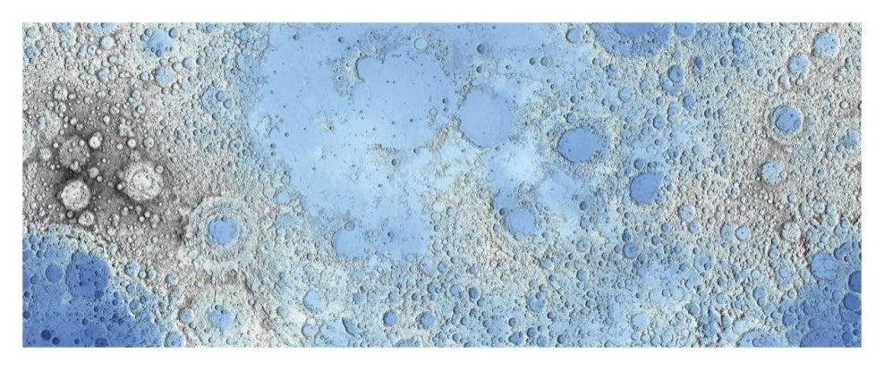 "Unmarked Decorative Topographic Map of the Moon, Projection" Paper Art, 32"x14"