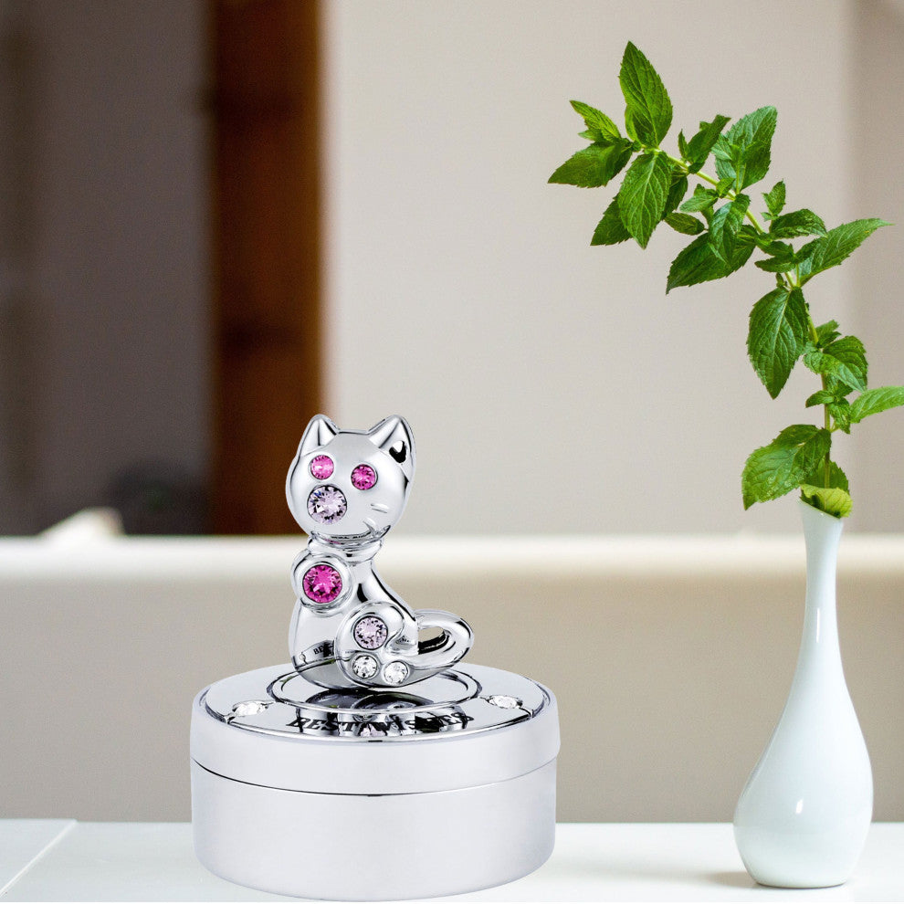 Chrome Plated Mini Silver Kitty Cat Keepsake Box